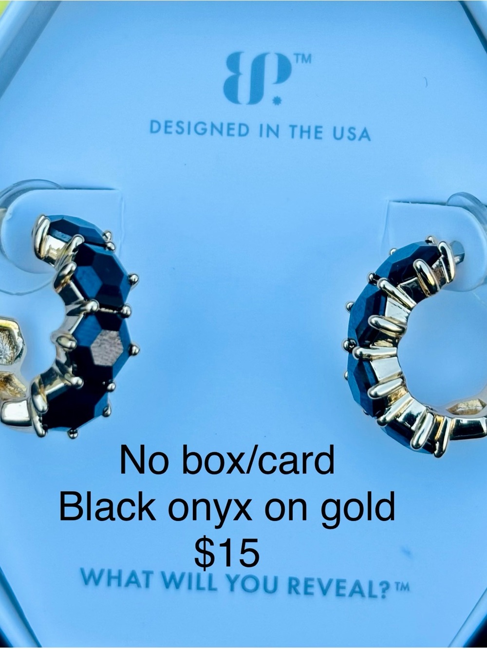 Gold Hoop Earrings with Black Onyx Accents